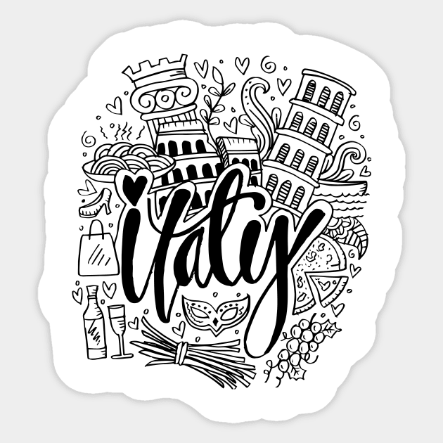 Hand Drawn Symbols Of Italy Sticker by Handini _Atmodiwiryo